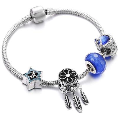 China Silver Star Dreamcatcher Crystal Beads Fashion CLASSIC Hot Sale Snake Chain Heart Bracelet and Dangle Bangles Jewelry For Women Teen Girl for sale