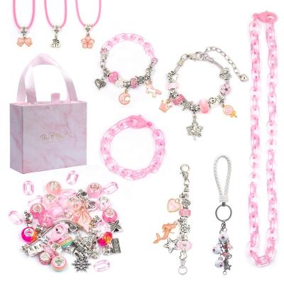 China FASHIONABLE Hot DIY Pink Cherry Blossom Crystal Bracelet Necklace Chain Main Sale Gift Box Set Children's Handmade Jewelry Set Gift For Girl for sale