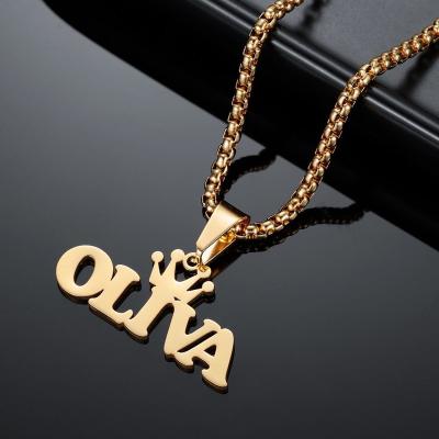 China TRENDY Custom Stainless Steel Name Corn Chain Pendant Personalized Custom Letter Crown English Alphabet Pendant Necklace For Women for sale