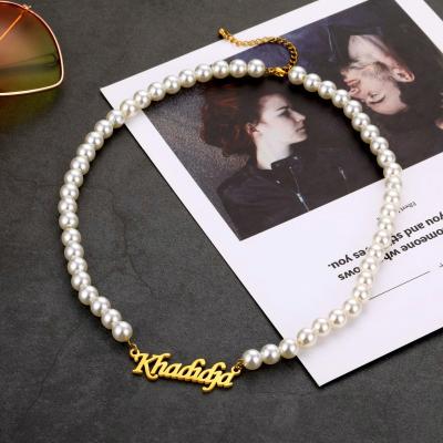 China Customized High Quality FASHIONABLE Stainless Steel Name Bead Necklace Pearl Clavicle Chain Necklace For Women for sale