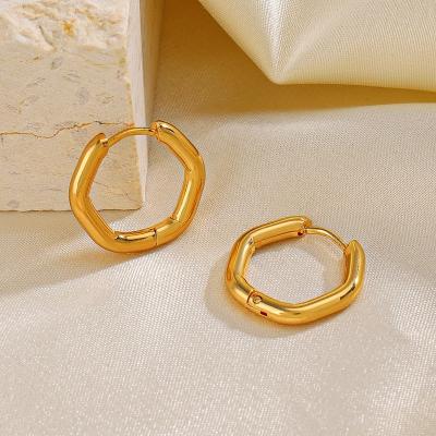 China FASHIONABLE Cheap Gold Silver Plated Stainless Steel Hexagon Geometric Circle Earring Non Tarnish Waterproof Big Circle Earring For Women for sale