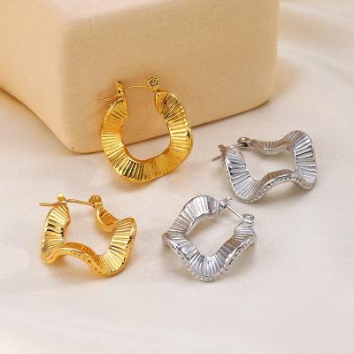 China FASHIONABLE high quality gold plated stainless steel wave geometric circle earring non tarnish waterproof large irregular circle earring for women for sale