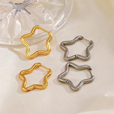 China FASHIONABLE high quality gold silver plated stainless steel star pentagon circle earring non tarnish waterproof geometric circle earring for women for sale