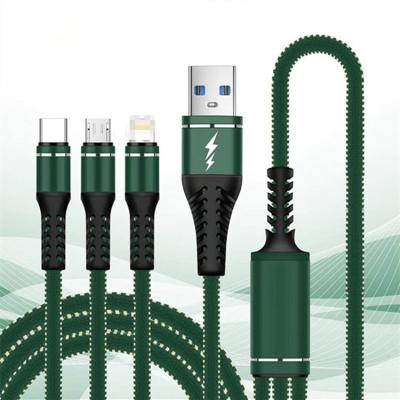 China Super Fast Charge 3A Explosion 3in1 Data Cable Pure Copper Wiring Conduction USB Charging Nylon Braided Fast Cable for sale