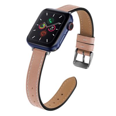 China Vintage Fashion Thin Genuine Leather Wrist Watch Band For Apple Watch Series 6 5 4 Straps for sale