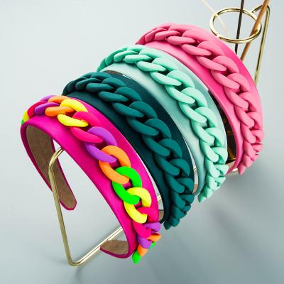 China Colorful Chain Hop Fashion Headband Country Style Macarons Headband Baroque Wide Hair Accessories Hip Friendly Material for sale