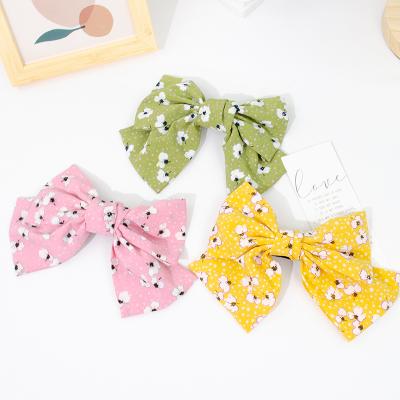 China New Spring Bow Delicacy Hair Clip Flower Girl Print Hair Bow Clip Sweet Cute Women Hair Accessories for sale