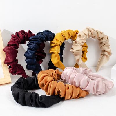 China Material Friendly Pull Out All-match Wide-sided Folds Hair Snap Headband Solid Color French Women's Retro Headband for sale