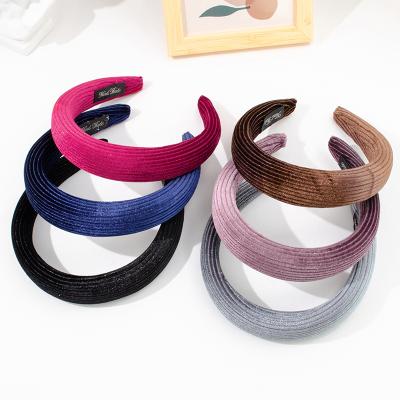 China New Solid Color Corduroy Sponge Headband Winter Friendly Material Women Face Wash Makeup Headband for sale