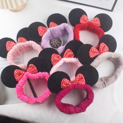 China Coral Fleece Hairbands Hair Accessories Mickey Mouse Bow Hairband Elastic Headband Shower Spa Elastic Hair Band Makeup Friendly Material for sale