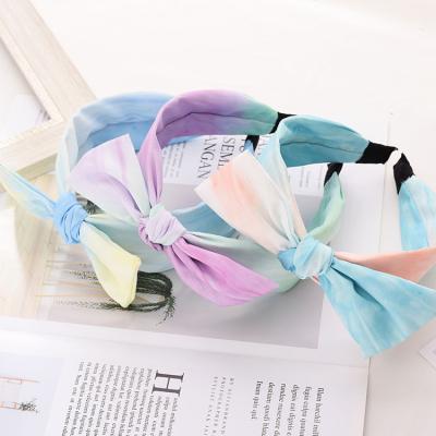 China Delicacy 2020 Summers Tie Dye Custom Hairband Elastic Bow Hairband Bow Headband For Woman for sale