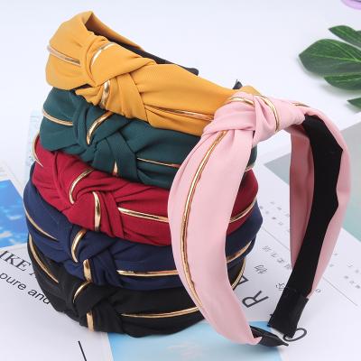 China Fashionable High Quality Gold Edge Knotted Face Wash Headband Korean Hairband Women Girls Knotted Twisted Headband for sale