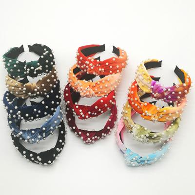 China Girls 2021 Material Fashion Friendly Baroque Satin Jeweled Headbands Women Women Bead Knot Headband for sale