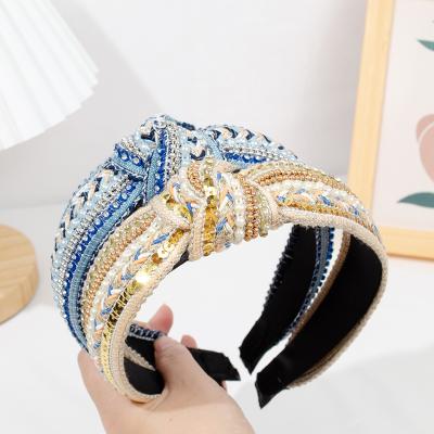 China New Style Hairband Fashion Trend Handmade Bohemian Woven Middle Knotted Headband Friendly Material for sale