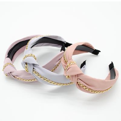 China New friendly material Korean fashion solid color chain headband Cross-tied handmade non-slip headband for sale