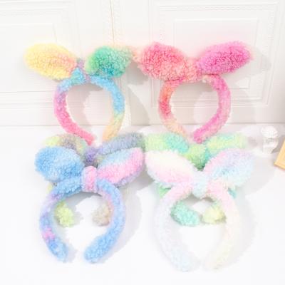 China Cute Headband Candy Color Wool Fur Hairband Rabbit Ears Ladies Makeup Friendly Face Wash Material for sale