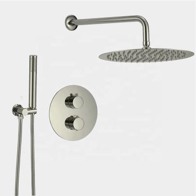 China Without Sliding Bar Thermostatic Shower Head Set Wall Mounted Bathroom Rainfall Tub Shower Ringed Brass Concealed Mixer Shower With Spout for sale