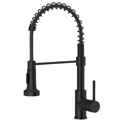 China Modern Single Handle Spring Kitchen Faucet With Pull Down Spray, Matte Black Kitchen Sink Faucet for sale