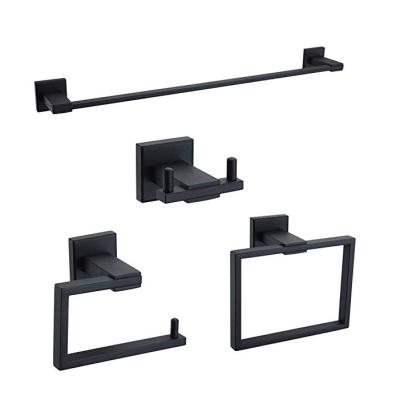 China Modern Black 4 Piece Bathroom Hardware Accessories Set Wall Mounted Matte Black Stainless Steel Bathroom Hardware Set for sale