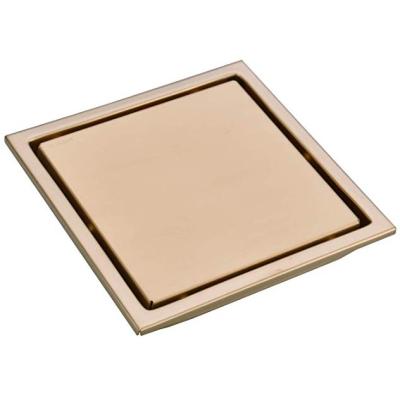 China Universal 6 Inch SUS304 Stainless Square Bathroom Shower Invisible Floor Drain With Removable Tile Insert Grate Cover Brushed Gold for sale