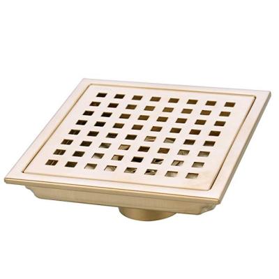 China Universal 6 Inch Square Shower Floor Drain With Removable Grate Cover SUS 304 Stainless Steel Brushed Gold for sale