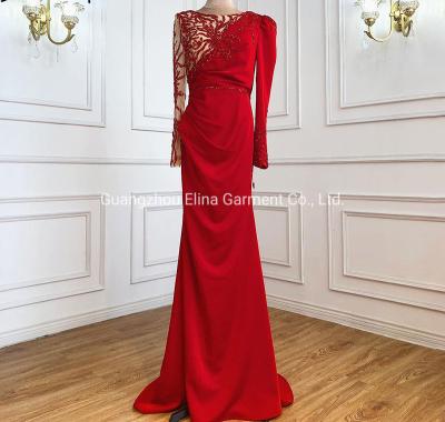 China 2021 Hot Selling Sex Beading Ball Dress Luxury Red Evening Party Frock Mermaid Bridesmaid Gowns Plus Size for sale