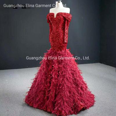 China 2021 Hot Selling Sequined Sex Red Feature Ball Dress Luxury Beated Evening Party Frock Mermaid Bridesmaid Gowns Plus Size for sale