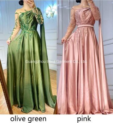 China 2021 Hot Selling Satin Sex Beading Ball Dress Luxury Evening Party Frock Bridesmaid Gowns Plus Size for sale