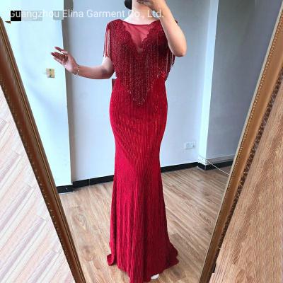 China 2021 Hot Selling Sequined Sex Beading Ball Dress Luxury Tassels Evening Party Frock Mermaid Bridesmaid Gowns Plus Size for sale