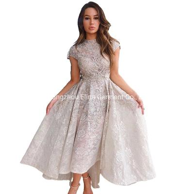 China 2021 New Lace Sex Beading Ball Dress Luxury Champagne Evening Party Frock Bridesmaid Gowns Plus Size Hot for sale