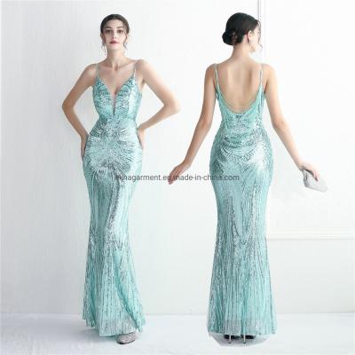 China 2023 New High Quality Evening Party Prom Women Dress Sequin Split Skirt Women Sexy Skinny Wedding Dress for sale