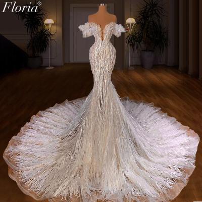 China Customized Bridal Dress Pearl Wedding Dress Bride Gowns Trailing Vestido De Noiva for sale