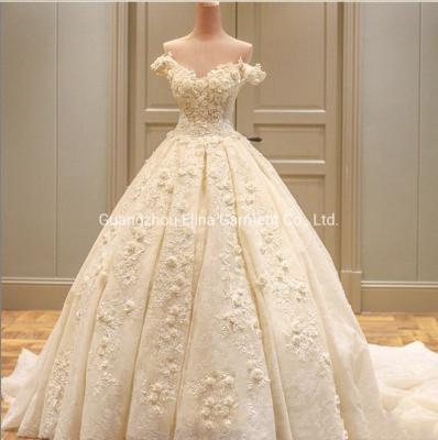 China 2021 Hot Selling Bridal Dress Flowers Lace Wedding Dress Bride Gowns Trailing Vestido De Noiva for sale