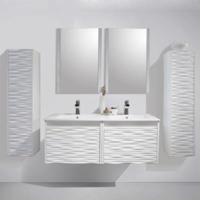 China Modern silver 5mm mirror/ceramic basin/inside&outside 15mm PVC high gloss paint bathroom vanity for sale