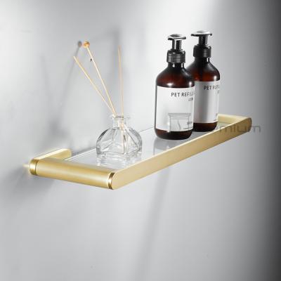 China Modern simple modern gold brass shelf with tempered glass for sale