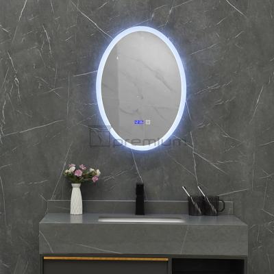 China Illuminated Time Display Oval Mirror Led Bathroom Mirror Led Strips for sale