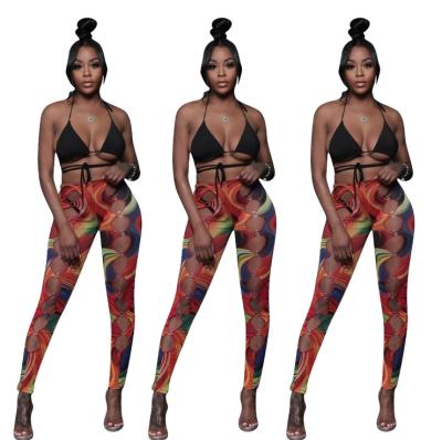 China New style Anti-wrinkle woman pants 2021 hollow salon printed pants empire waist pants for women for sale