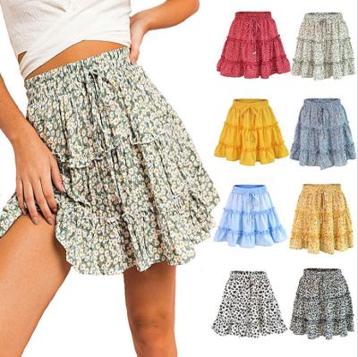 China High Quality Good Quality Anti-Static Women Casual Mini Beach Skirt Plus Size Chiffon Ruffled Floral Skirt for sale