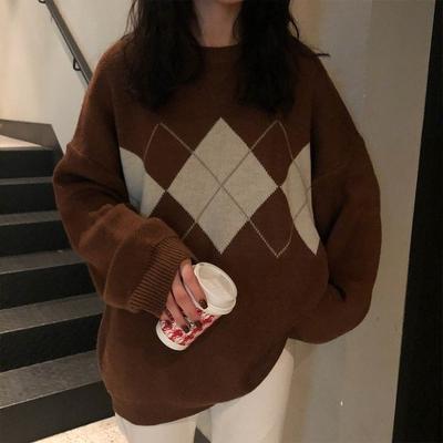 China Plus size casual loose languid foreign wind sweater 2021 new thick coat Lingge sweater for sale