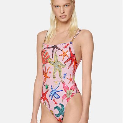 China 2021 Custom Famous Designer Antibacterial Swimwear One-piece Bikini Swimwear Women Printing Luxury Swimwear Wholesale for sale