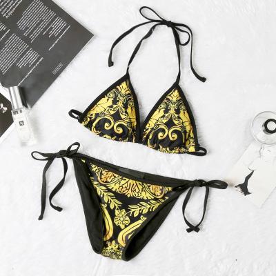 China 2022 Antibacterial High Quality Luxury Brazilian Bikini Halter Neck Swimwear Designer Print Swimwear for sale