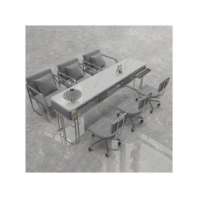 China Contemporary Promotional Rock Dish Manicure Table And Chair Set Silver Gray Manicure Tables With Ventilation for sale