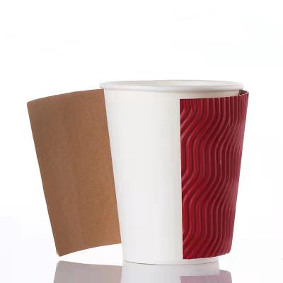 China Disposable Disposable Tea Cup Cardboard Hot Ripple Corrugated Wall Three Layers Anti-scald Coffee Paper Cup for sale