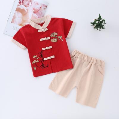 China Wholesale Chinese Style Cotton Tang Suit For Kids Short Sleeve 2 Piece Set For Baby Wear for sale