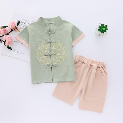 China Chinese Style Traditional Chinese Clothing Children's Short Sleeve Sets Both Sets Silk Suit Boy for sale