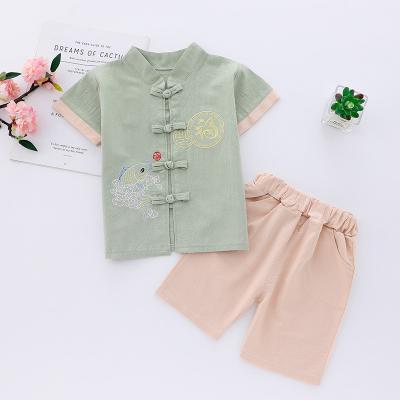 China Wholesale Chinese style kids clothing boys summer cotton and canvas hanfu sets chinese traditional two piece boys clothing kids for sale