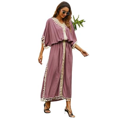 China 2121 new women's dress European and American loose long dress Middle East big dress arabic embroidery tassel dress 069 for sale