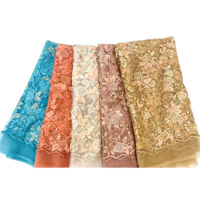 China Viable Good Quality Colorful Design Foil Swiss Mesh Lace Sequins Beaded Lace Fabric For Party for sale