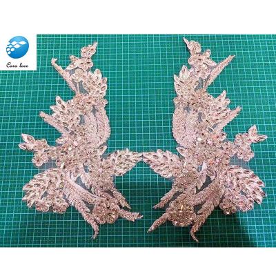 China Sustainable High Quality Heavy Handmade Beaded Lace Applique Beaded Lace Applique Rhinestone Lace Fabric For Clothing for sale