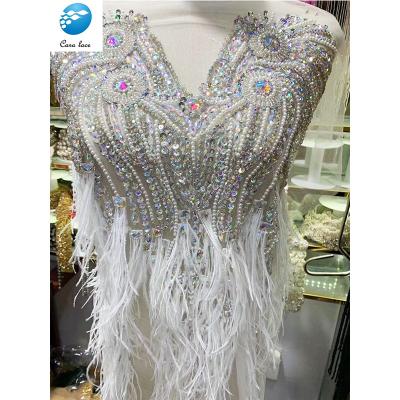 China Luxury Heavy Handmade Beaded Lace Collar Neckline Collar Lace Rhinestone Applique Lace Heavy Viable For Evening Dress for sale